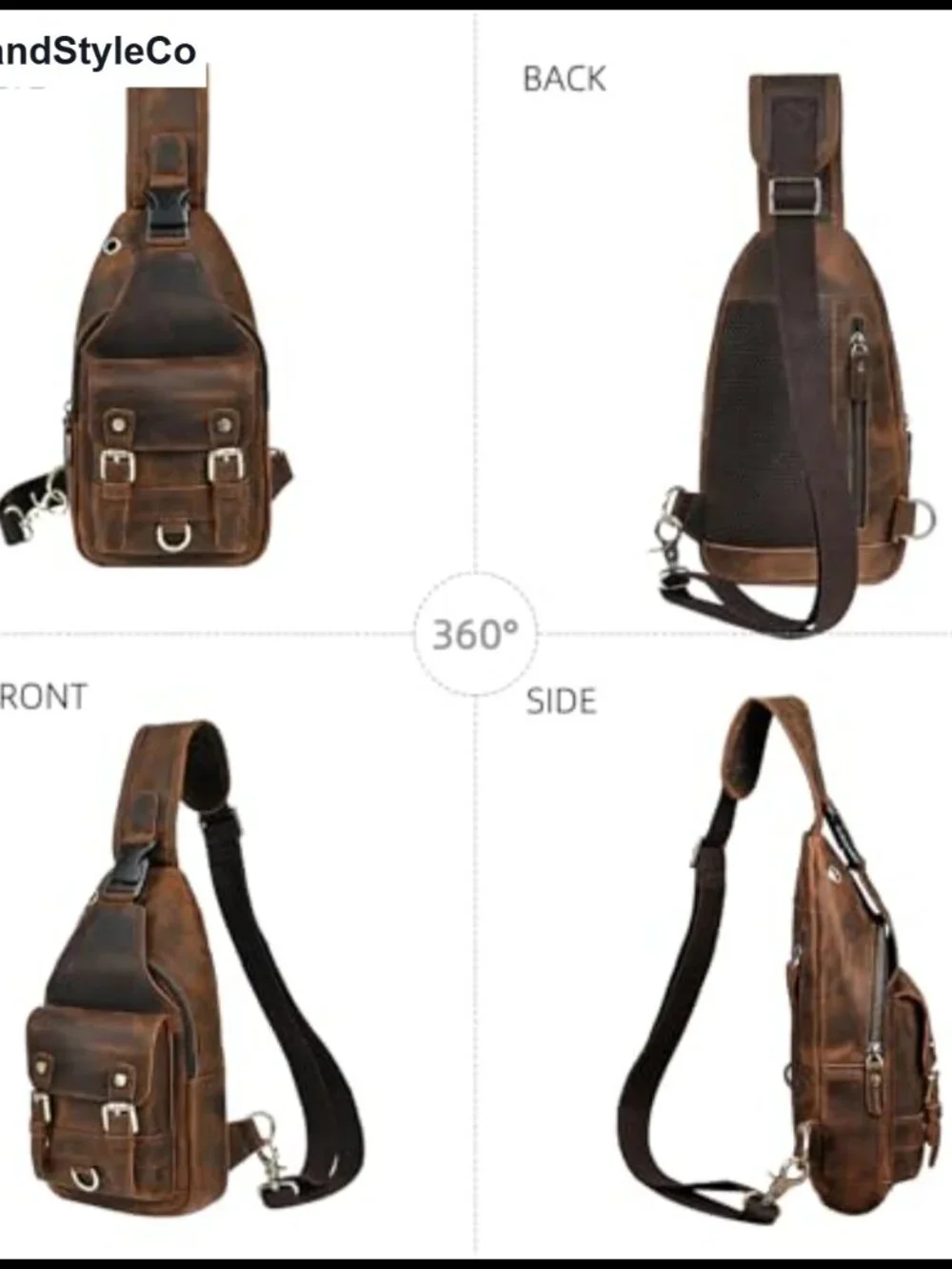Genuine Leather Hiking Travel Daypack Sling Crossbody Triangle Chest Pack